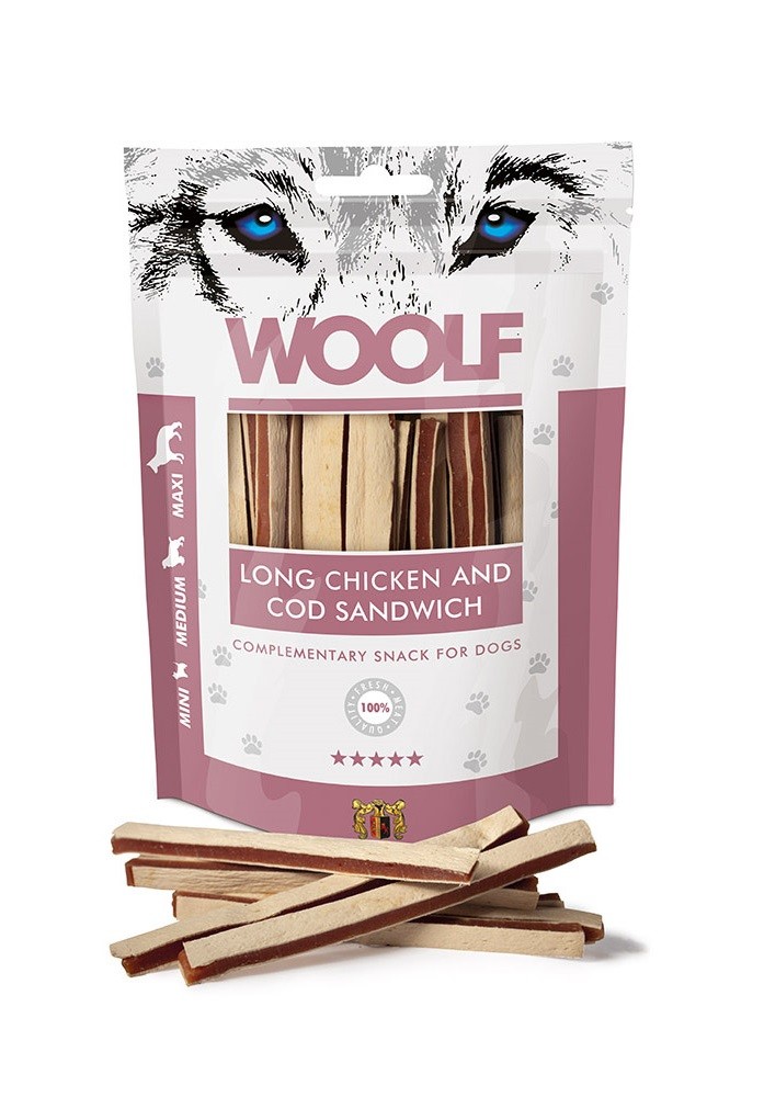 WOOLF LONG CHICKEN AND COD SANDWICH 100gr